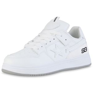 VAN HILL Damen Sneaker Low Schnürer Bequeme Profil-Sohle Schuhe 840176, Farbe: Weiß, Größe: 39