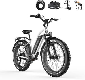 Himiway Cruiser E-Bike Muži Ženy 25 Km/h, E-horský bicykel s 48V 17,5Ah 840Wh batériou, 26" E-Fatbike pre dospelých do 96 km, elektrické bicykle so 7-rýchlostnou prehadzovačkou biela