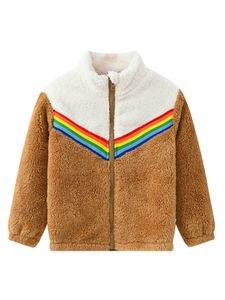 Mädchen Reißverschluss Jacken Herbst Farbblock Sweatshirts Fuzzy Fleece Stand Up Kragenmantel, Farbe: 3181-3 White Khaki, Größe: DE 92