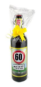 Geburtstag 60 Jahre - Herzlichen Glückwunsch - 1 Liter Flasche Folie und Schleife