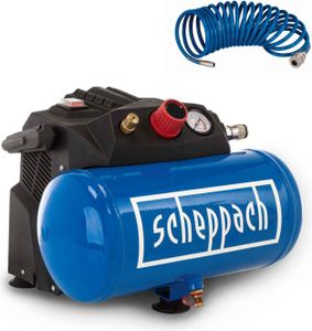 Scheppach Kompressor HC06 inkl. 5m Schlauch | 1200 W Motor | 6 L Kesselvolumen | max. Arbeitsdruck 8 bar | 200 L/min Ansaugleistung | geringes Gewicht