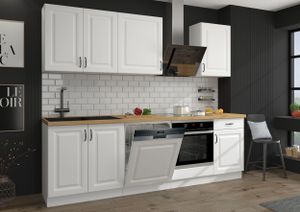 Landhaus Küche Stilo Weiß 250 cm Küchenzeile Küchenblock Einbauküche erweiterbar