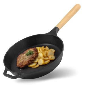 Ø22cm 40mm tief Gusseisenpfanne BRIZOLL Bratpfanne aus Gusseisen Eisenpfanne Gusspfanne rund mit Holzgriff von 4big.fun INDUKTION für alle Herdarten