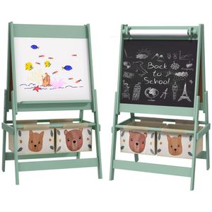 AIYAPLAY Kindertafel, 3 in 1 Kinder Staffelei, Doppelseitige Kinder Spieltafel, Whiteboard & Kreidetafel, Standtafel mit Papierrolle, 2 Aufbewahrungsboxen, Anderem Zubehör