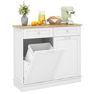 COSTWAY Kommode für Mülleimer 42L, Küchenschrank mit großer Arbeitplatte & 2 Schubladen & verstellbarem Regal, Mülleimerschrank mit Mülleimerhalter, Schrank für Küche ohne Mülleimer (Weiß) COSTWAY Kommode für Mülleimer 42L, Küchenschrank mit großer Arbeitplatte & 2 Schubladen & verstellbarem Regal, Mülleimerschrank mit Mülleimerhalter, Schrank für Küche ohne Mülleimer (Weiß)