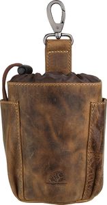 Greenburry Hunde Leckerlibeutel Leckerlitasche Futtertasche Futterbeutel Leder Belohnungstasche für Hund und Pferd Vintage antikbraun mit Gürtelschlaufe DB2