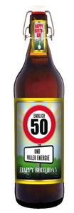 Geburtstag 50 Jahre - Herzlichen Glückwunsch - 1 Liter Flasche Bier mit Bügelverschluss