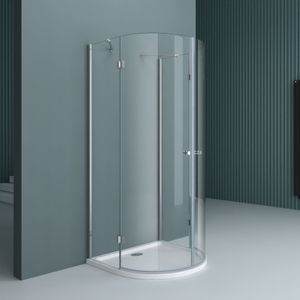 doporro Halbkreisdusche Duschkabine 100x100x190cm Glasdusche inkl. 4cm flacher Duschtasse in Weiß und Ablaufgarnitur ESG-Sicherheitsglas Klarglas inkl. Easy-Clean-Beschichtung Rav03K