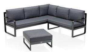 KETTLER Ocean Casual Dining Eckset, 3-Sitzer, 2-Sitzer und Hocker, anthrazit/grau, Aluminium/ Polyester