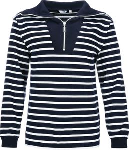 modAS Damen Troyer-Shirt Maritim mit Streifen - Gestreiftes Langarmshirt aus Baumwolle in Blau-Weiß Größe 44
