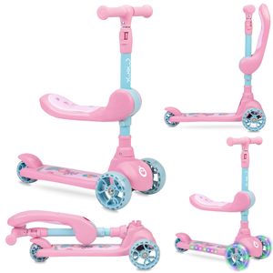 MoMi KIURU 2in1 Kinderroller - LED, ABEC-7, Leicht 2.3 kg, Bis 50 kg - Rosa