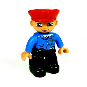 1 x Lego Duplo Figur Lokführer Schaffner schwarz blau Mütze rot Zug Fuehrer Eisenbahn 5608 47394 F44