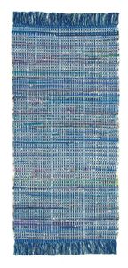 Flickenteppich Blau 60 x 120 cm Teppich Baumwolle Handwebteppich Fleckerl Fransen Waschbar