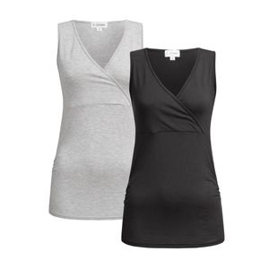 Stilltop - Umstandstop - Doppelpack - Still-Shirt für Damen - Stillfunktion - Schwangerschaft - soft  (M, Schwarz Grau)