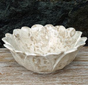 Massives Marmor Aufsatz-Waschbecken, Waschschale in Lotusform, Naturstein Handwaschbecken - Ø 45 cm Modell 11, Creme-weiß, Waschtische & Waschbecken