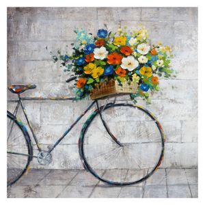 Figurative Gemälde Kuatéh 100 x 100 cm Fahrrad mit Blumen Ölgemälde