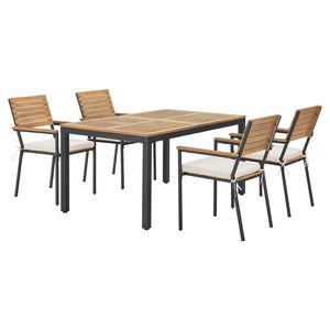 Juskys Akazienholz Gartengarnitur Rhodos - Tisch, 4 Stühle & Auflagen - Gartenmöbel Holz