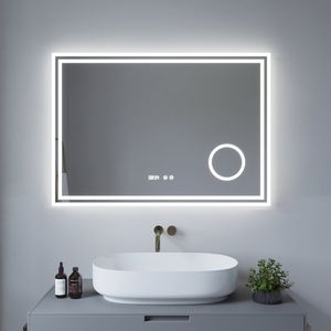 LED Badspiegel 3-Fach-Vergrößerung Badezimmerspiegel mit Beleuchtung Lichtspiegel Wandspiegel mit Touch-schalter Uhr Kosmetikspiegel IP44 Kaltweiß Dimmbar Anti-Beschlag Memory-Funktion 100x70cm