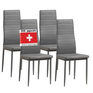Albatros jedálenské stoličky MILANO set 4, sivá - Čalúnená stolička s poťahom z imitácie kože, Moderný štýlový dizajn k jedálenskému stolu - Kuchynská stolička alebo stolička do jedálne s vysokou nosnosťou do 110 kg