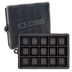 Intirilife 2x Formy na kocky ľadu v čiernej farbe - sada 2 à 15 priehradiek Silikónové formy na kocky ľadu s vekom - flexibilná nádoba na kocky ľadu s možnosťou uzatvárania na ľad, detskú stravu a iné