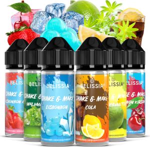 Belissia Shake and Make Set Erfrischung - 6x10ml hochdosiertes Lebensmittelaroma + 120ml Schüttelflasche - Für Backen, Speisen, Getränke DIY & uvm.