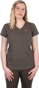Fox Fishing Angelshirt Womens V-Neck T-Shirt Dusty Olive Marl/Mauve Fox L