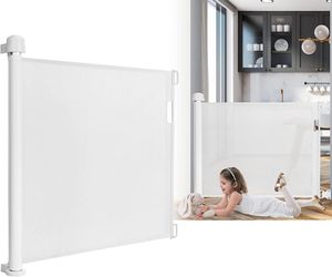 ACXIN Türschutzgitter Ausziehbar 0 -150cm Treppenschutzrollo Baby Treppenschutzgitter Einziehbares Sicherheitstrennwand für Innen und Außenbereich (Weiß)