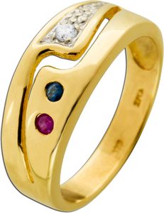 Ring Gelbgold 333 Solitär Diamant 0.02ct roter Rubin blauer Saphir   19
