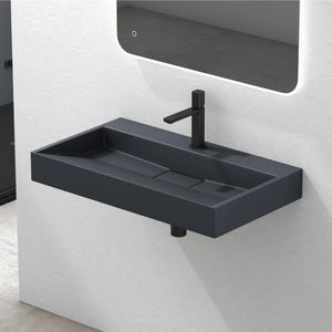 Mai & Mai Waschbecken Aufsatzwaschbecken matt Anthrazit Hänge-Waschtisch Rechteckig 1 Armaturenloch Breite: 80cm inkl. Ablaufgarnitur Col19 Mai & Mai Waschbecken Aufsatzwaschbecken matt Anthrazit Hänge-Waschtisch Rechteckig 1 Armaturenloch Breite: 80cm inkl. Ablaufgarnitur Col19