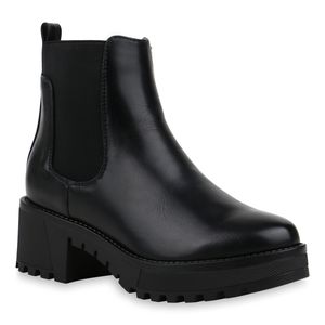 Mytrendshoe Damen Chelsea Boots Blockabsatz Stiefeletten Booties 832974, Farbe: Schwarz, Größe: 38