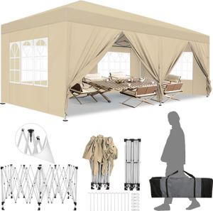 Faltpavillon 3x6m , wasserdicht&UV-Schutz 50+, inkl. Tragetasche, 12 Heringen, 6 Abspannseilen, 4 Sandsäcken, verstärkte Stange in der Mitte des Dachs