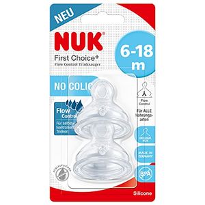 NUK First Choice+ Flow Control Trinksauger für Babyflaschen | 618 Monate |Anti-Colic-Ventil | BPA-frei | 2 Stück