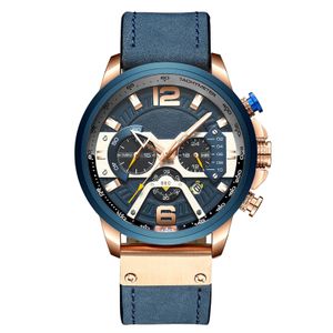 CURREN Quartz Watch Business Men Simple Sport Wristwatch Fashion Casual Male Watches Roségold Gehäuse blaues Armband