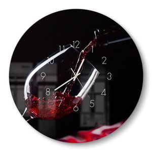 DEQORI Glasuhr Ø50 cm Zahlen 'Rotwein ins Glas gegossen' Wanduhr Glas Uhr Design leise