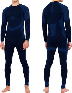 TEXEMP Thermo Unterwäsche Lange Unterhose Langarm Hemd Funktioswäsche Set Ski | B246-247 - Blau - M/L - 1 Set