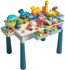Ergonomischer Kindertisch mit Bauklötze-Set, Doppelseitig, Höhenverstellbar & Stauraum für kreatives Lernen - KOCLINKA