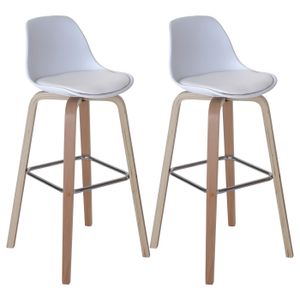 2x Barová stolička HWC-A89, barová stolička s opěradlem  Imitace kůže, bílá