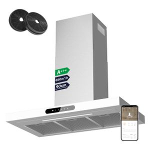 CIARRA Dynamic A+++ 650 m3/h Odsavač par 90 cm Odsavač par WIFI APP SensorTouch Nástěnný odsavač par Nerezová ocel Sklo Bílá VM9102W