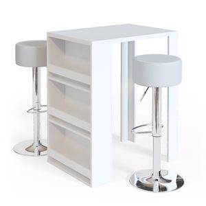Vicco Bar table set , 80 x 57 cm with 2 bar stools, White