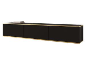 MIRJAN24 TV-Lowboard TV-Lowboard Oro I mit 3 Klappen, Griffloses Öffnungssystem push to open, 175x32x30 cm (Farbe: Schwarz / Schwarz + Gold)