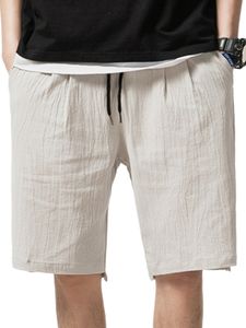 Herren Baumwolle Leinen Shorts mit elastischer Taille Kordelzug Sommer lockere lässige halbe Hose,Farbe: Hellgrau,Größe:4XL