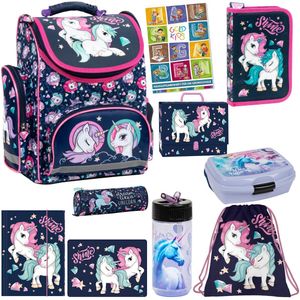 Schulranzen Set 10er Ranzen Tornister Federmappe Turnbeutel Gummizugmappe Brotdose Trinkflasche Aufgabenheft Aktentasche Einhorn Unicorn Motiv