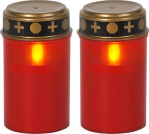 Star Trading LED Grablicht mit Timer | Grabkerzen LED mit Batterie | Grabkerze LED 2er Set| Grablicht LED | Grablichter LED mit Timer | Grabkerzen rot | LED Grabkerzen Outdoor| LED Kerzen rot