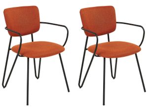 BELIANI Set aus 2 Esszimmerstühlen Orange Polyester Strukturgewebe Polsterung Schwarze Metallbeine Armlose Gebogene Rückenlehne Modernes Design