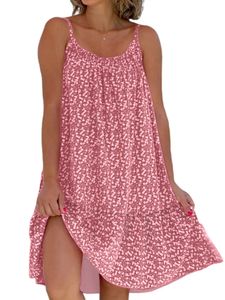 Damen Strandkleider Hawaiian Spaghetti Träger Schlupfkleid Weste Swing Short Mini Kleider Rosa,Größe M