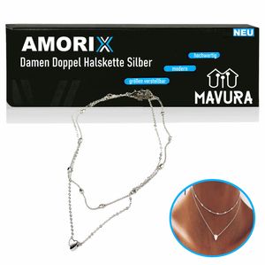 AMORIX dámský dvojitý řetízek náhrdelník stříbrný srdíčko set blogger krátký Valentine's Day