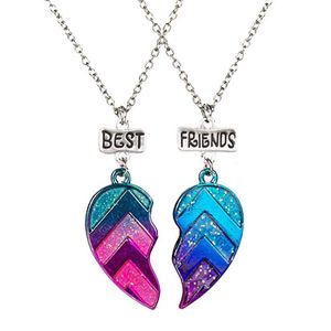 Bixorp Náhrdelník priateľstva pre dvoch s trblietavým srdcom - strieborná retiazka s modrou a ružovou farbou - 45 cm + 5 cm nastaviteľný - BFF náhrdelník