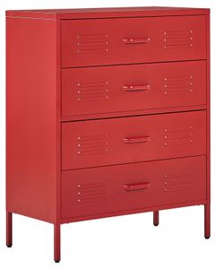 BELIANI Hohe Kommode Rot Stahl 40x80x102 cm mit 4 Schubladen Mehrzweckschrank für Büro Schlafzimmer Wohnzimmer Kinderzimmer Bad