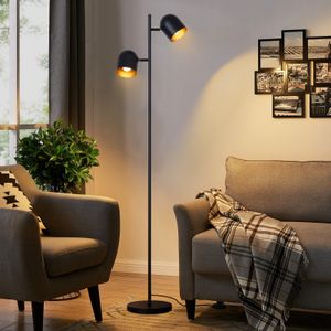 ZMH Stehlampe Vintage Wohnzimmer Stehleuchte retro: Industrial Standleuchte 2 Flammig in Schwarz Gold Standlampe aus Metall E14 Schwenkbar 350° Leselampe für Schlafzimmer - Ohne Leuchtmittel