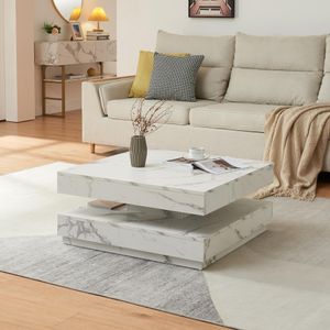 Couchtisch 'Florenz' Wohnzimmertisch quadratisch 76 x 76 x 38 cm drehbare Tischplatte Marmoroptik, weiß